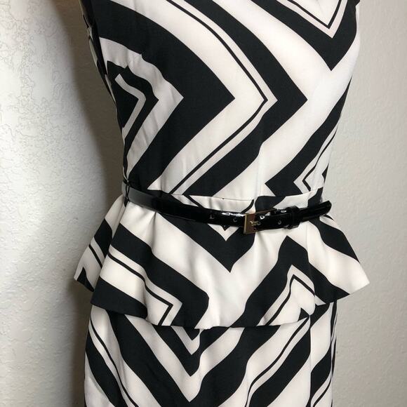 Cache black white chevron peplum belted sleeveless sheath dress size 6 NWOT - Picture 3 of 16